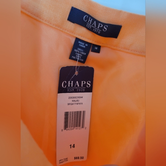 Chaps 100% Linen Midi Orange Skirt Size 14 New - Picture 3 of 5